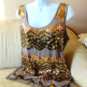 a.n.a. Gray Sequined Gold/Black Tank Top Sz PXL